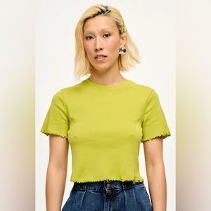 Lucy & Yak | Greta Cropped Cotton Top in Split Pea Green Plus Size 2XL